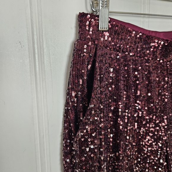 Cable & Gauge Pants Womens Size S Burgundy Allover Sequins Pockets Pull-on - Picture 5 of 12
